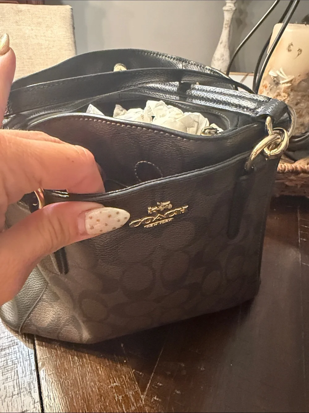 COACH Dark Brown Signature Canvas Tote with Matching Wallet